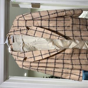 Ann Klein 99% wool suit jacket. One button peach with black strips